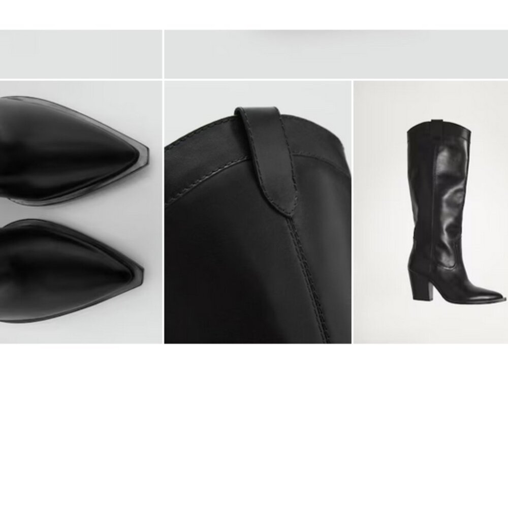 Mango Black Leather Western Knee-High Heeled Boots, NWT, 7.5 - Picture 4 of 13